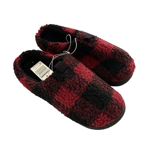 Isotoner Men’s Slippers Shoes Sz M 8-9 Memory Foam Buffalo Plaid Red - Picture 2 of 7